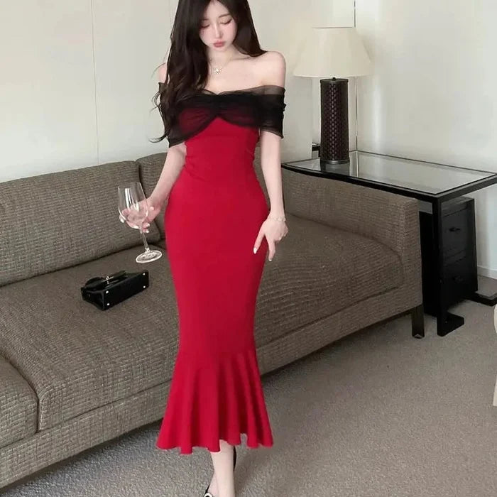 Mesh Off Shoulder Mermaid Dress fashionnsio