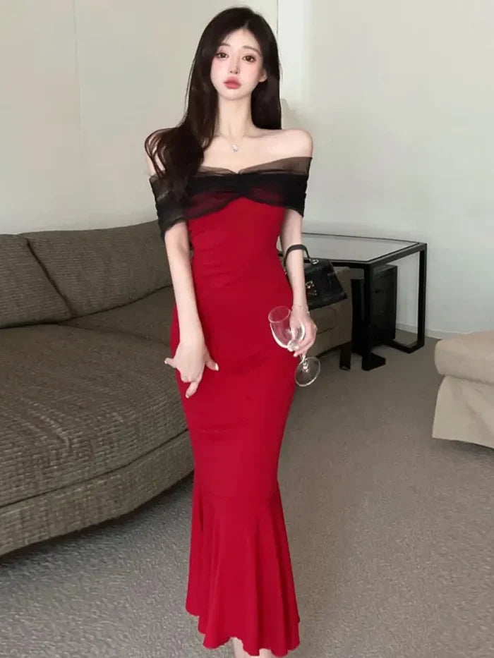 Mesh Off Shoulder Mermaid Dress fashionnsio