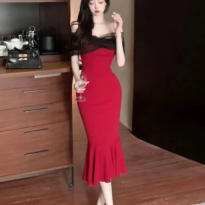 Mesh Off Shoulder Mermaid Dress fashionnsio