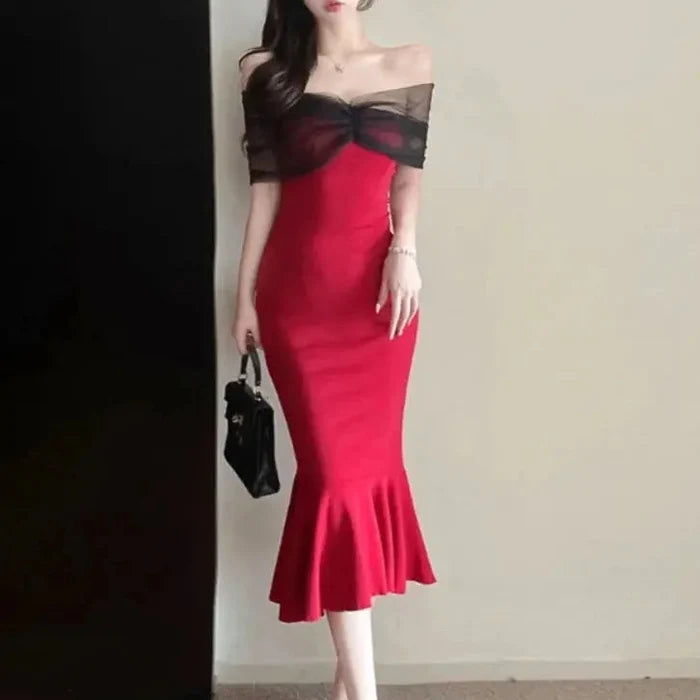 Mesh Off Shoulder Mermaid Dress fashionnsio