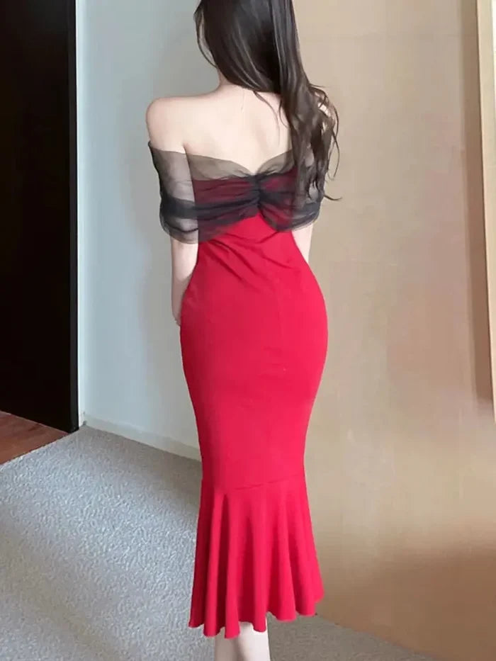 Mesh Off Shoulder Mermaid Dress fashionnsio
