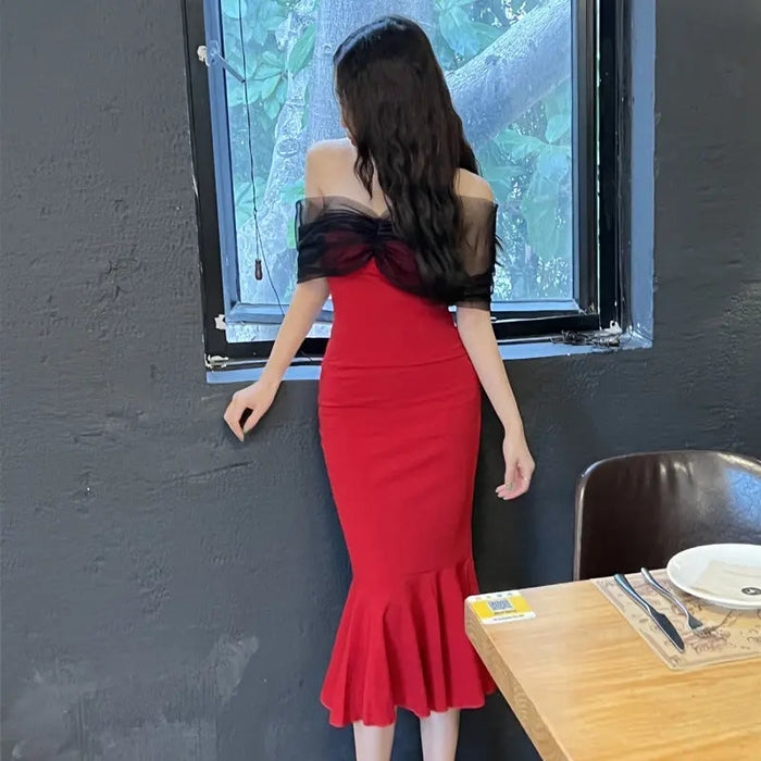 Mesh Off Shoulder Mermaid Dress fashionnsio
