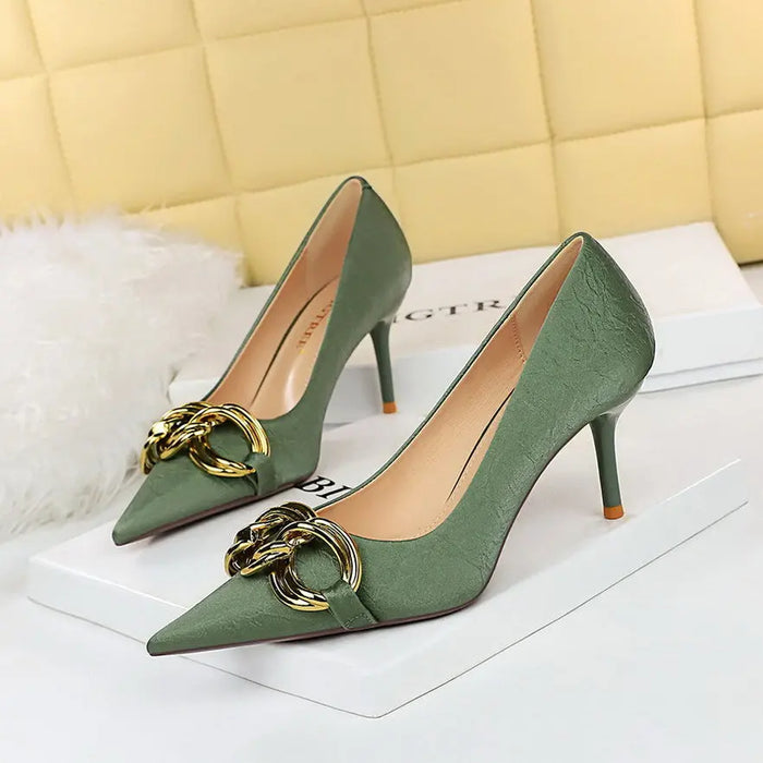 Metal Chain Pump Heels fashionnsio