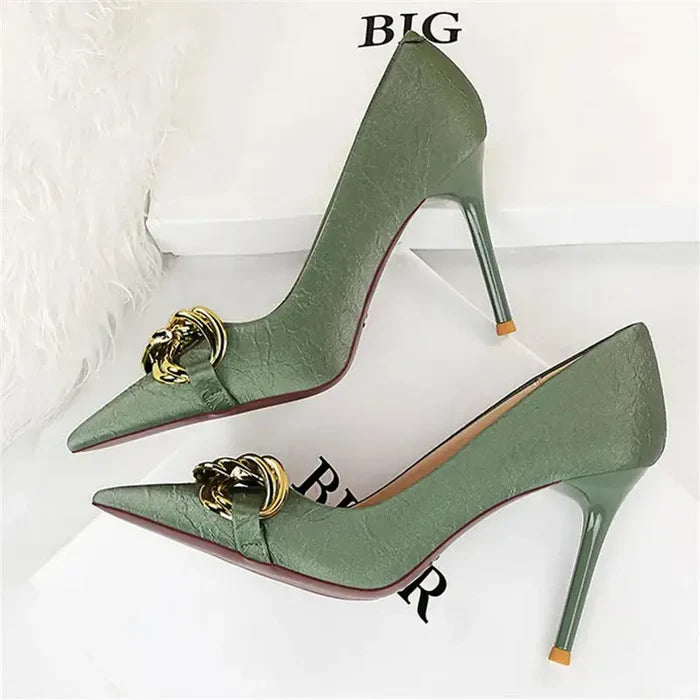 Metal Chain Pump Heels fashionnsio
