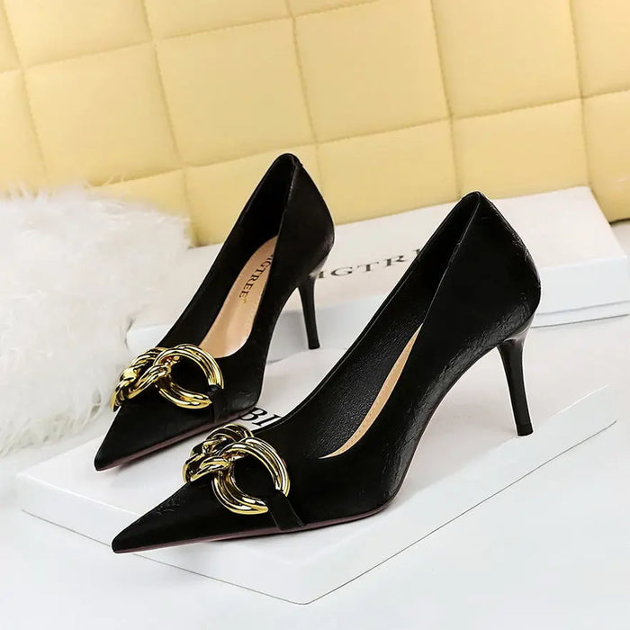 Metal Chain Pump Heels fashionnsio