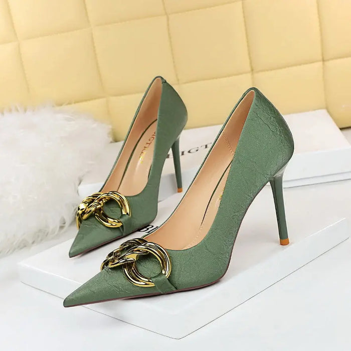 Metal Chain Pump Heels fashionnsio