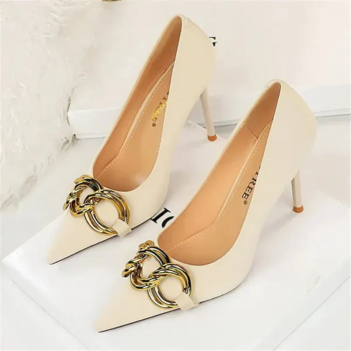 Metal Chain Pump Heels fashionnsio