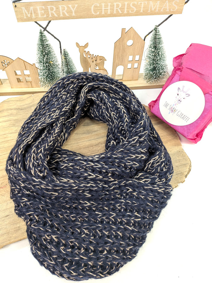 Midnight Sparkle Gift Set – Blue Teddy Hat & Gold Fleck Double Snood