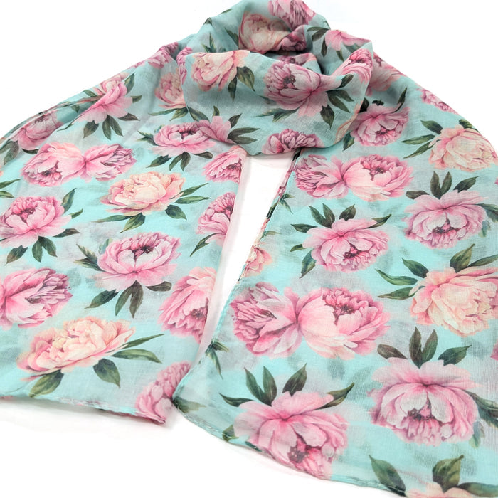 Mint Peony Scarf (50x180cm) - Exclusive Design
