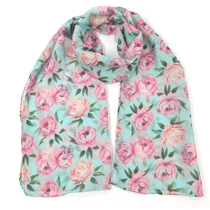 Mint Peony Scarf (50x180cm) - Exclusive Design