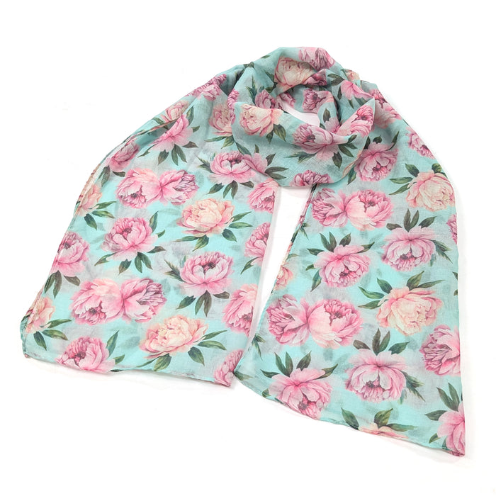 Mint Peony Scarf (50x180cm) - Exclusive Design