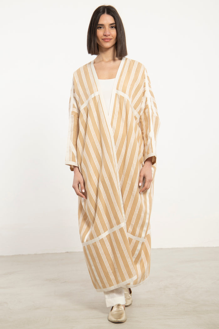 Moghrabieh Linen Beige Striped Abaya