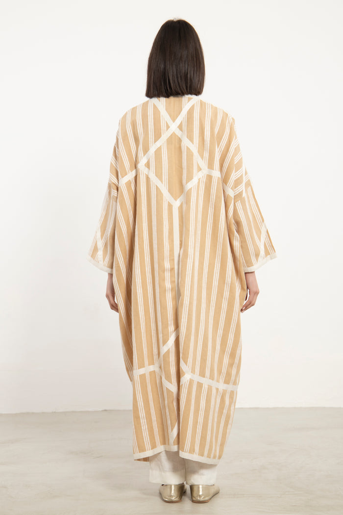 Moghrabieh Linen Beige Striped Abaya