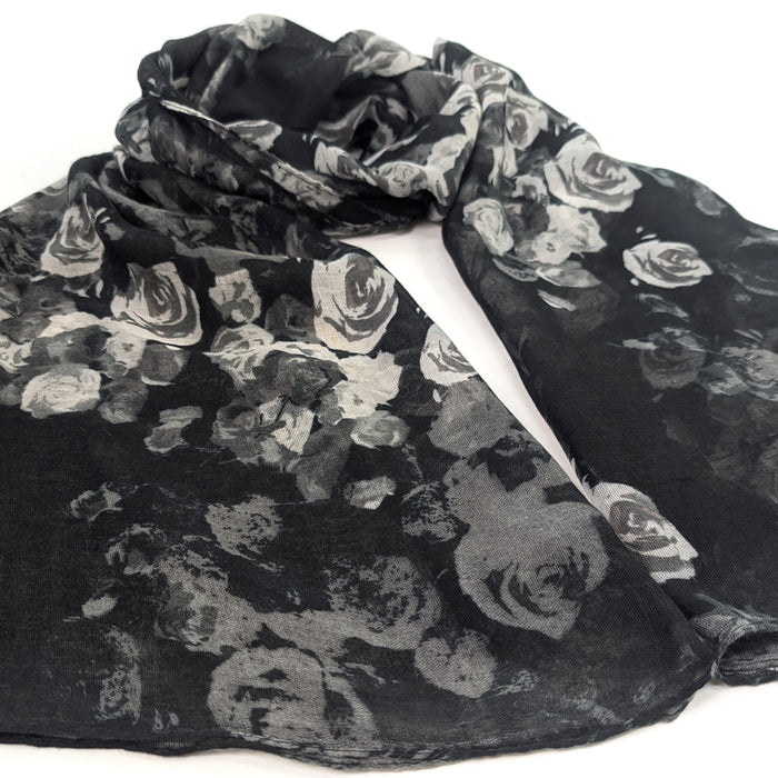 Monochrome Rose Gift Set – Scarf & Diamanté Star Fingerless Gloves
