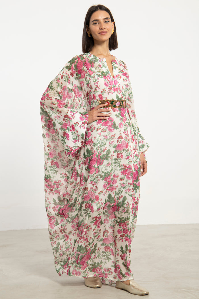 Mountaha Silk Pink Floral Gown