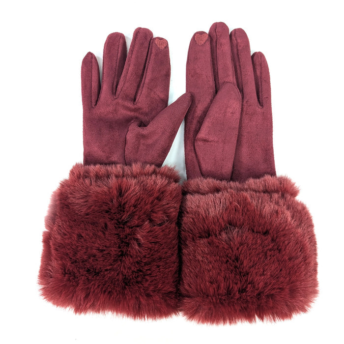 Mulberry Check Gift Set – Maroon Faux Fur Gloves & Oversized Scarf