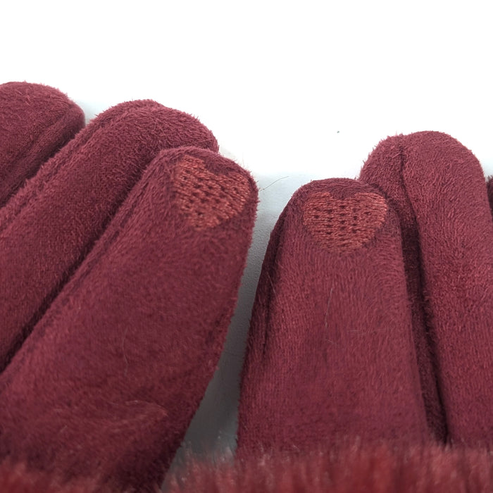Mulberry Check Gift Set – Maroon Faux Fur Gloves & Oversized Scarf
