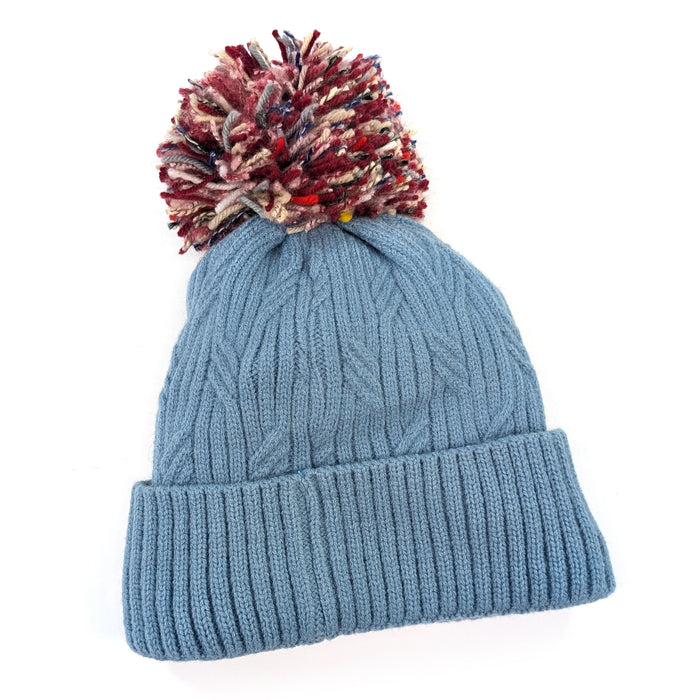 Multicoloured PomPom Knitted Hat - Denim Blue