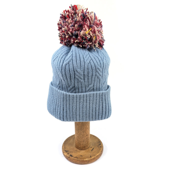 Multicoloured PomPom Knitted Hat - Denim Blue