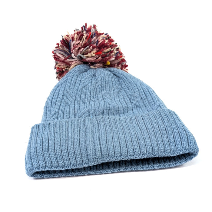 Multicoloured PomPom Knitted Hat - Denim Blue