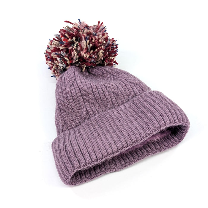 Multicoloured PomPom Knitted Hat - Purple