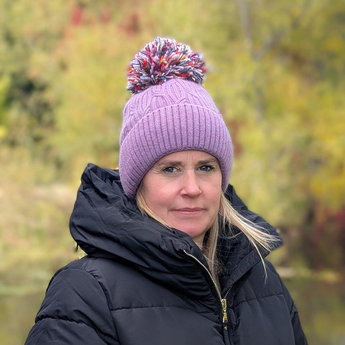Multicoloured PomPom Knitted Hat - Purple