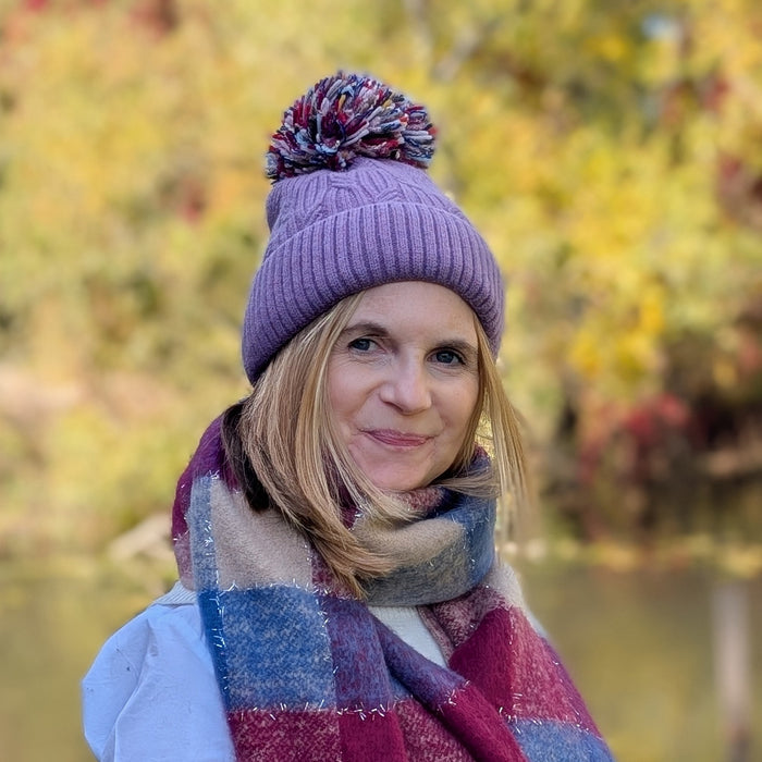 Multicoloured PomPom Knitted Hat - Purple
