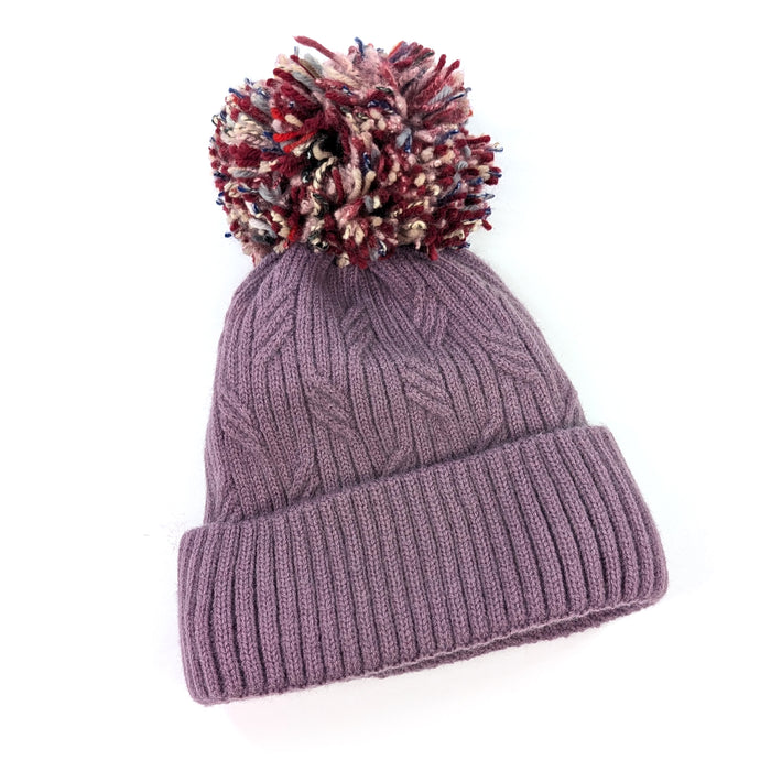 Multicoloured PomPom Knitted Hat - Purple