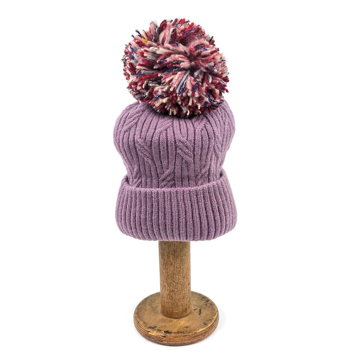 Multicoloured PomPom Knitted Hat - Purple