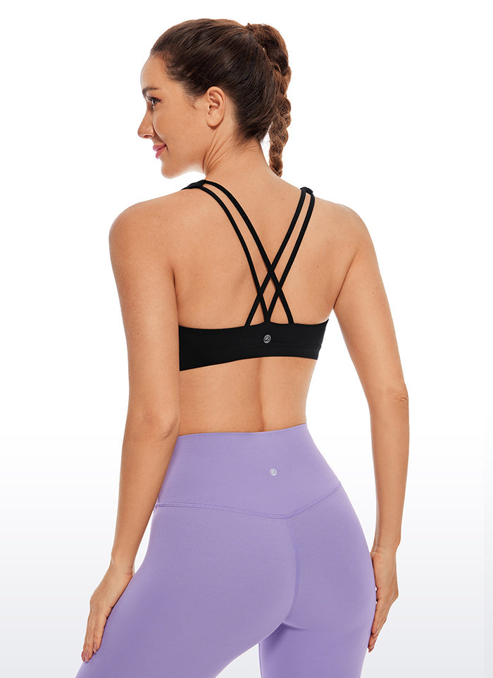 CRZ YOGA Women's Yoga Low Impact Nakedfeel Bra Cross Back Low Cut Black