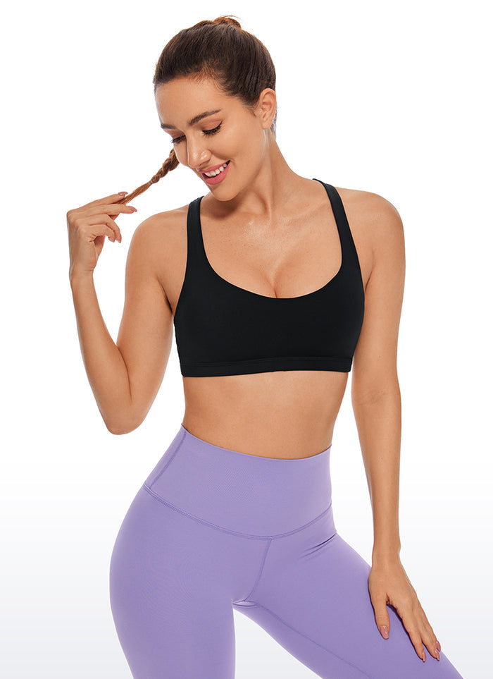 CRZ YOGA Women's Yoga Low Impact Nakedfeel Bra Cross Back Low Cut Black