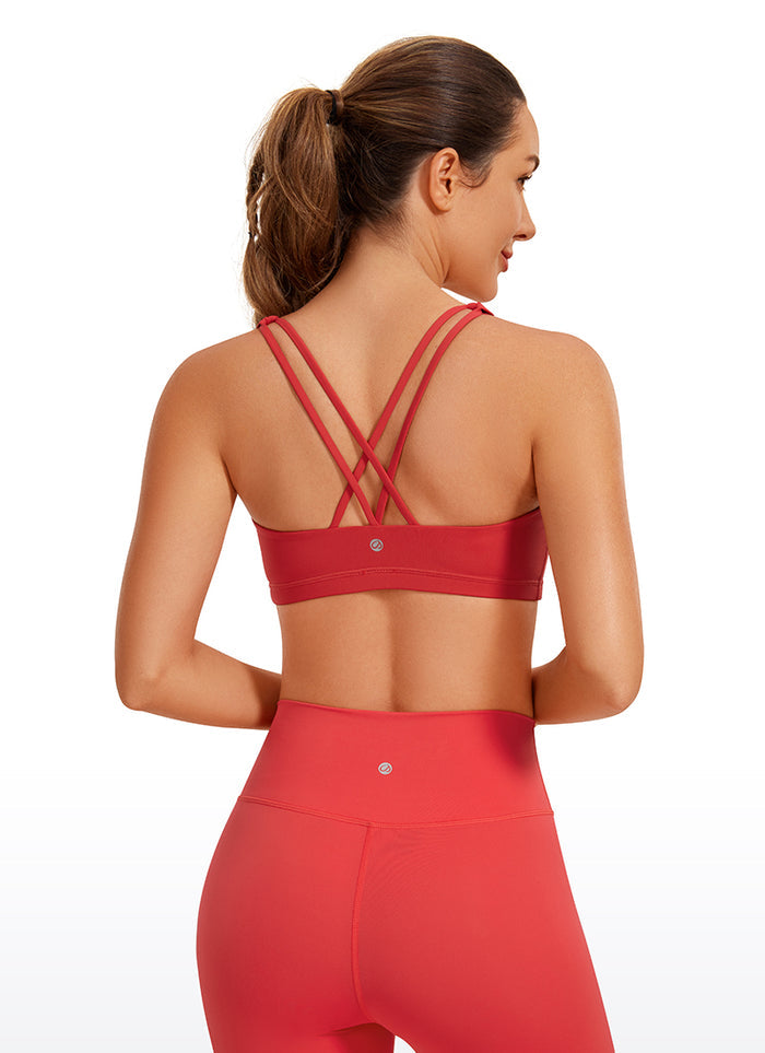 CRZ YOGA Women's Yoga Low Impact Nakedfeel Bra Cross Back Low Cut Crimson