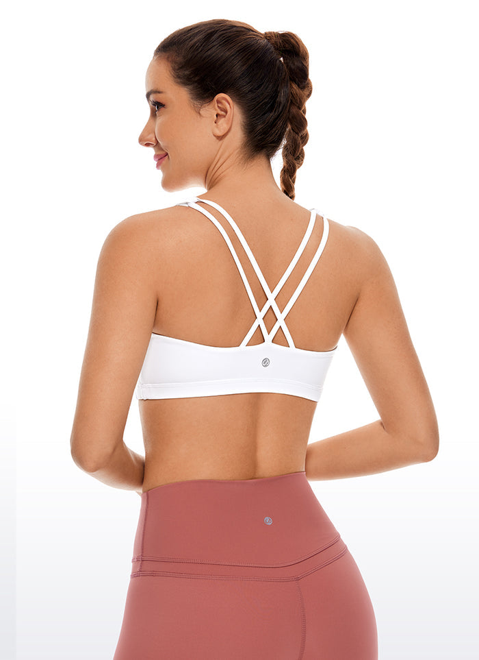 CRZ YOGA Women's Yoga Low Impact Nakedfeel Bra Cross Back Low Cut White