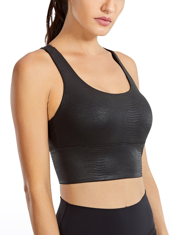 CRZ YOGA Women's Train Medium Support Nakedfeel Longline Bra Strappy Black lizard