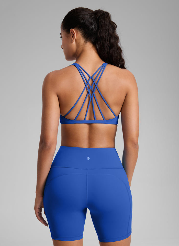 CRZ YOGA Women's Yoga Train Light Support Nakedfeel Strappy Bra Waves Blue
