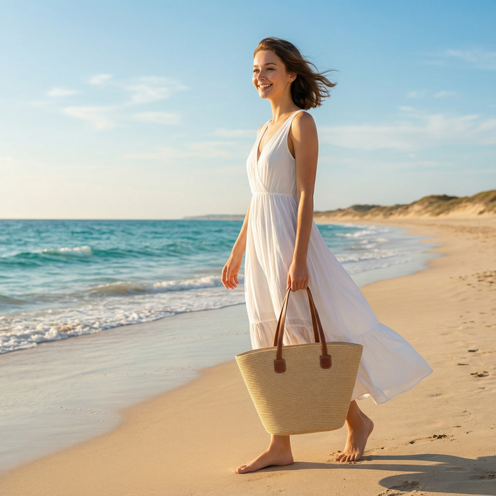 Natural Shoulder/Beach Bag - (42x30x13cm)