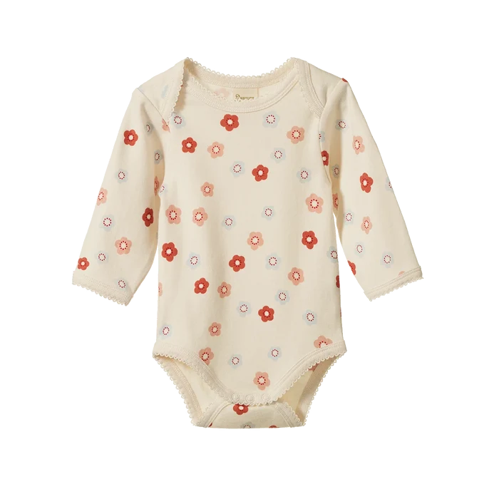Nature Baby - Long Sleeve Bodysuit - Flora Stamp