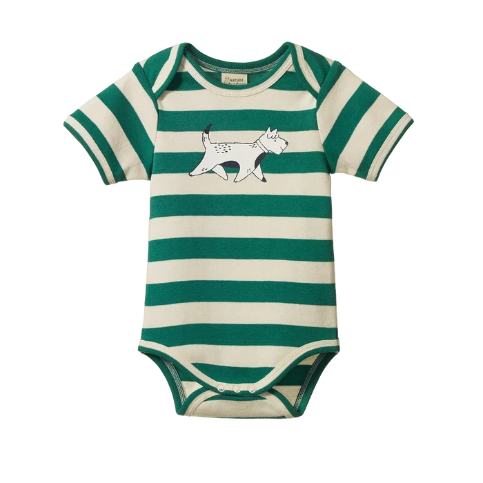 Nature Baby - Short Sleeve Bodysuit - Dog Walk - Peppermint Print