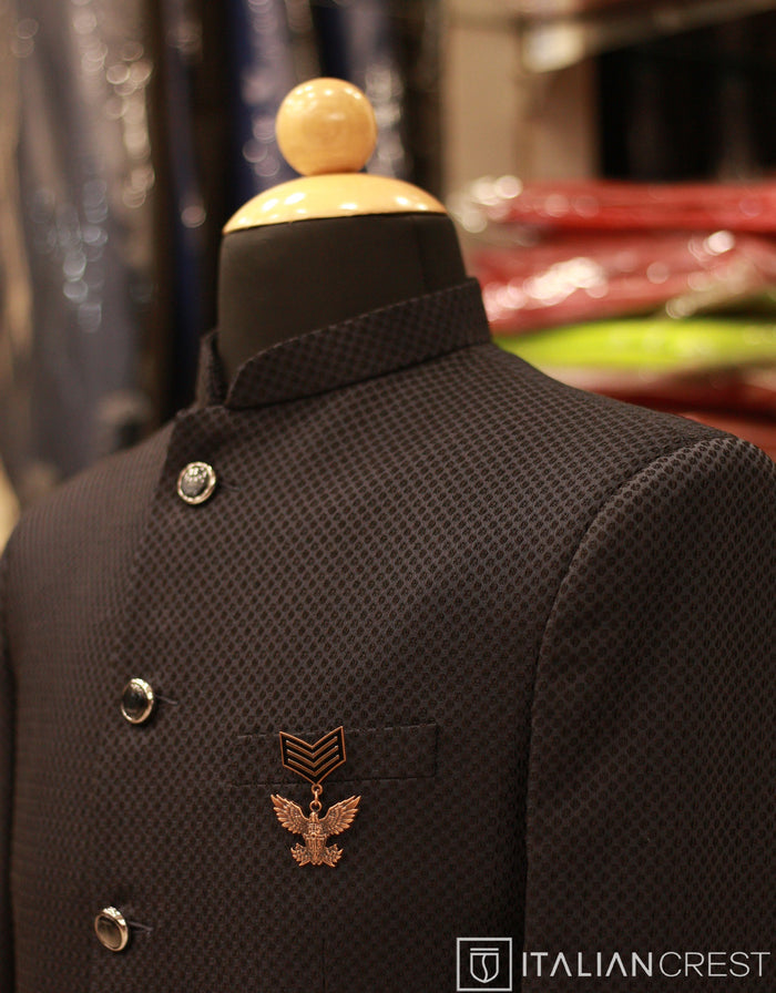Navy Blue Jacquard Jodhpuri Suit