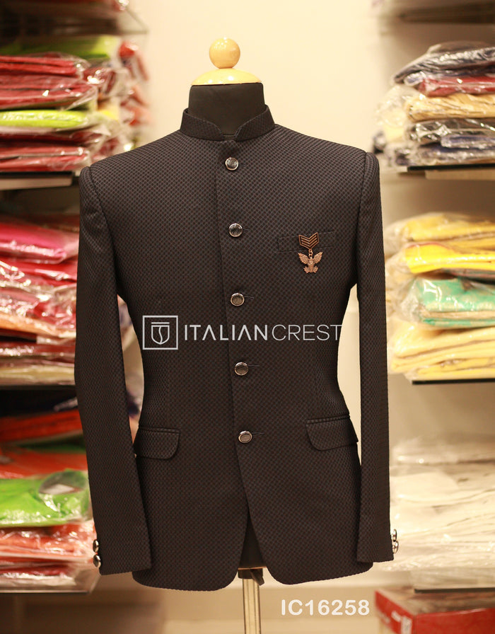 Navy Blue Jacquard Jodhpuri Suit