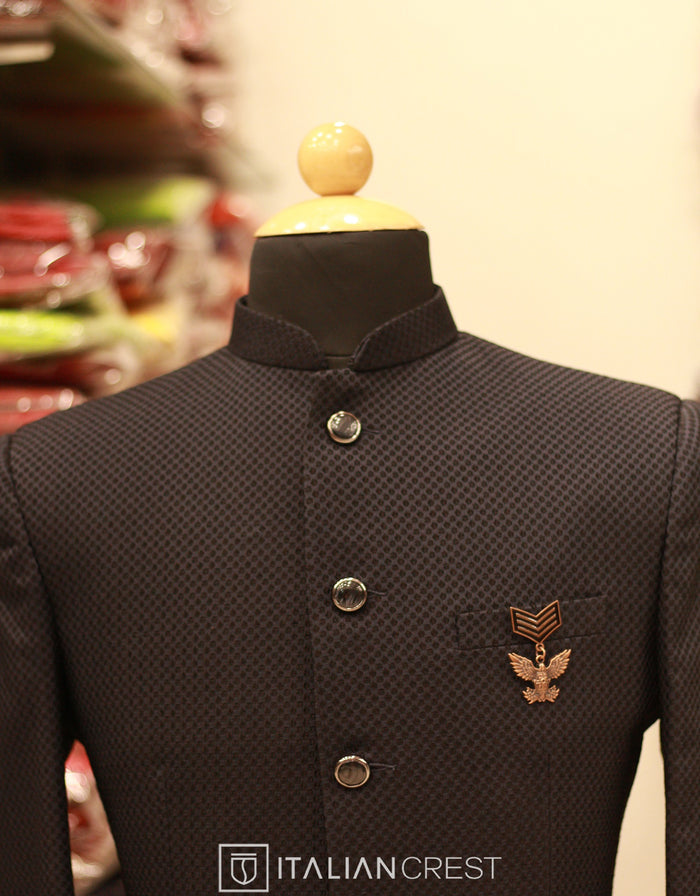 Navy Blue Jacquard Jodhpuri Suit