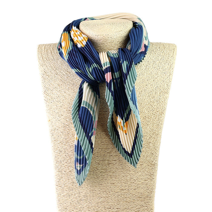 Navy/Green Mix Floral Recycled Poly Pleated Neckerchief