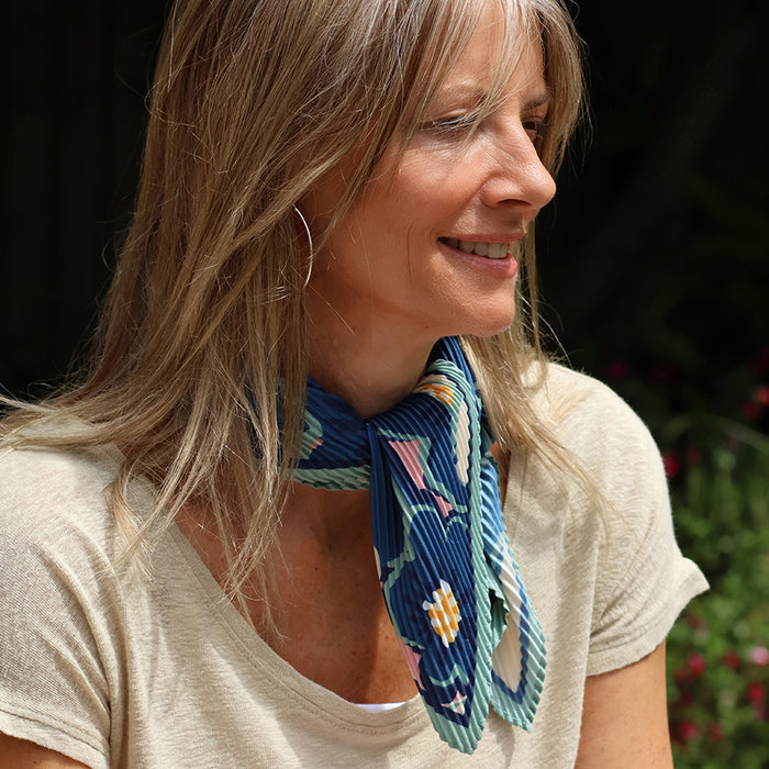 Navy/Green Mix Floral Recycled Poly Pleated Neckerchief