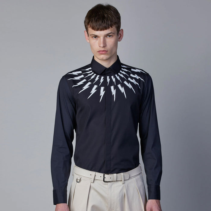 Neil Barrett - Fair-Isle Thunderbolt Shirt in Black - Nigel Clare
