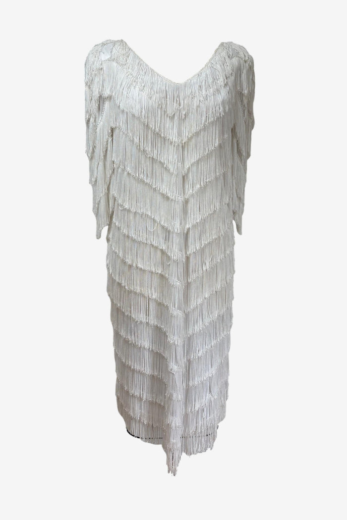 Night Moods by Samantha California White fringed party dress