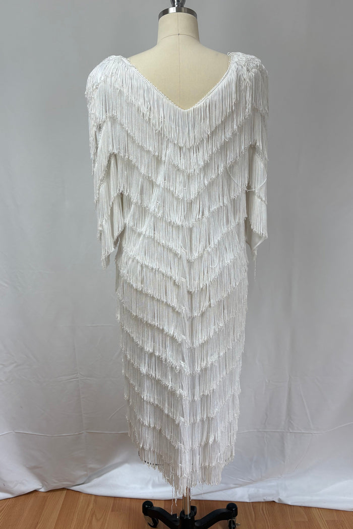 Night Moods by Samantha California White fringed party dress