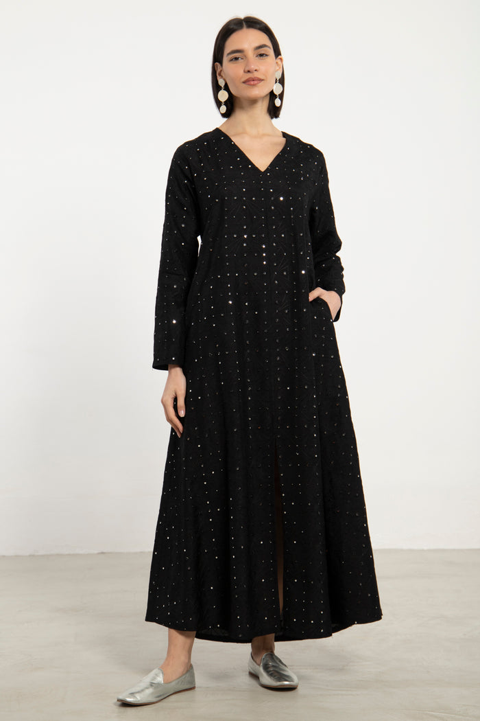 Nina Cotton Black Embroidered Dress