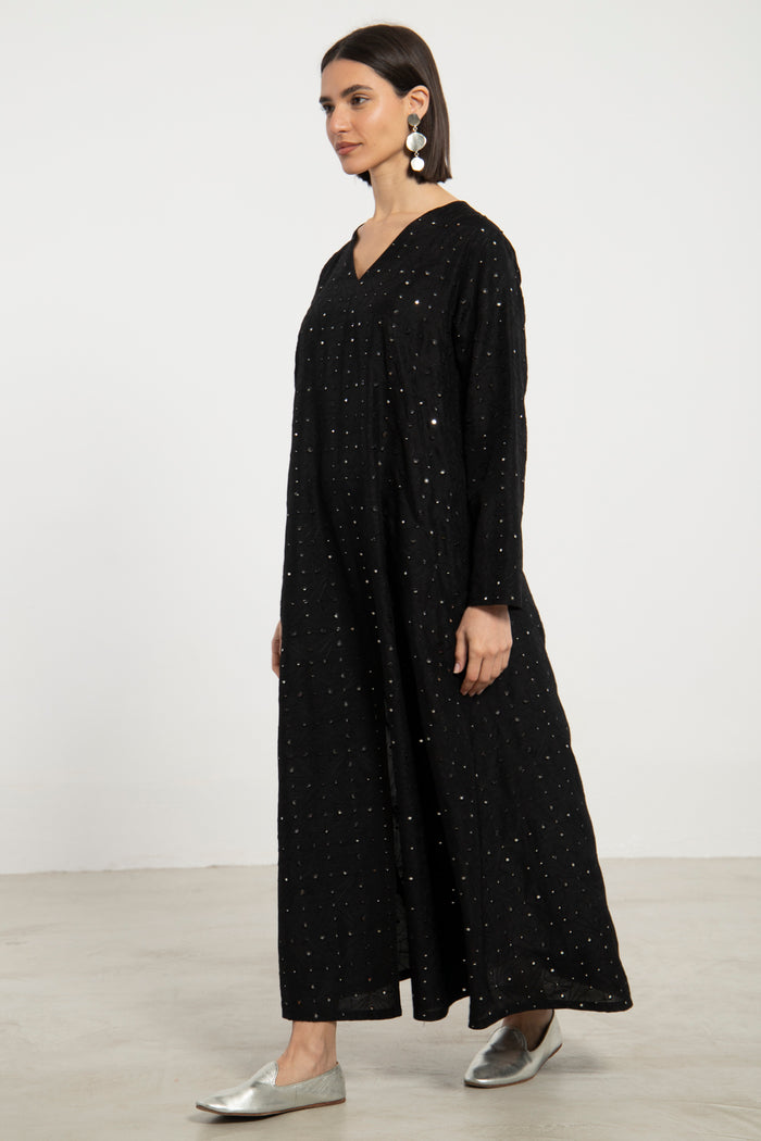 Nina Cotton Black Embroidered Dress