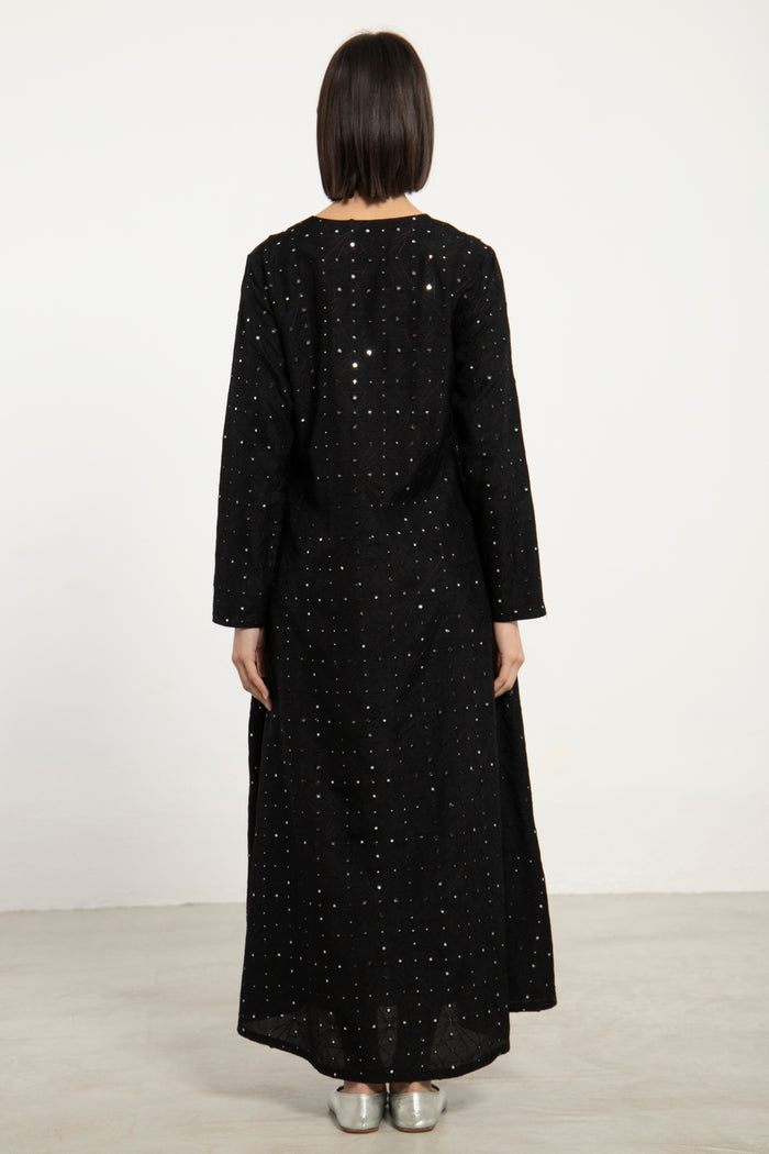 Nina Cotton Black Embroidered Dress