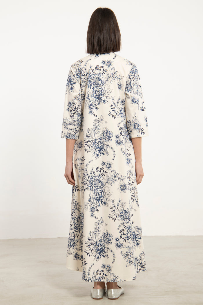 Nina Cotton Ivory Blue Dress